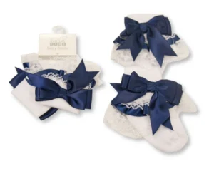 Baby Lace Socks With Bow - Navy