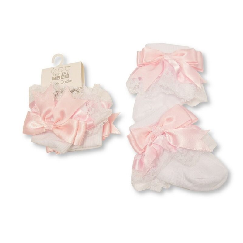 Baby Lace Socks With Bow - Pink