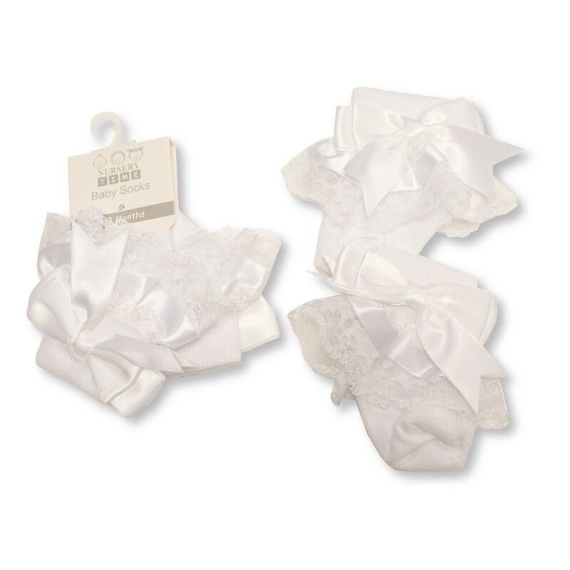 Baby Lace Socks With Bow - White