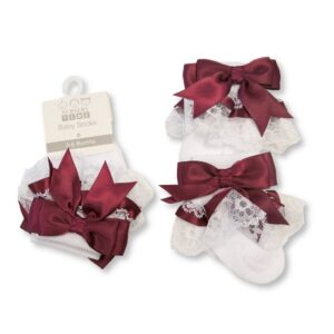 Baby Lace Socks With Bow - Wine