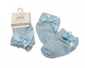 Baby Socks With Bow - Sky- Newborn