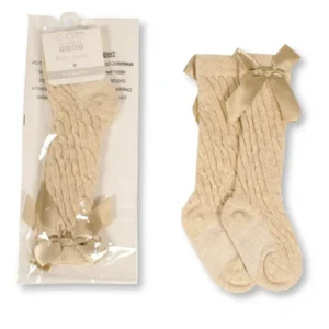 Baby Knee Length Socks With Bow - Taupe