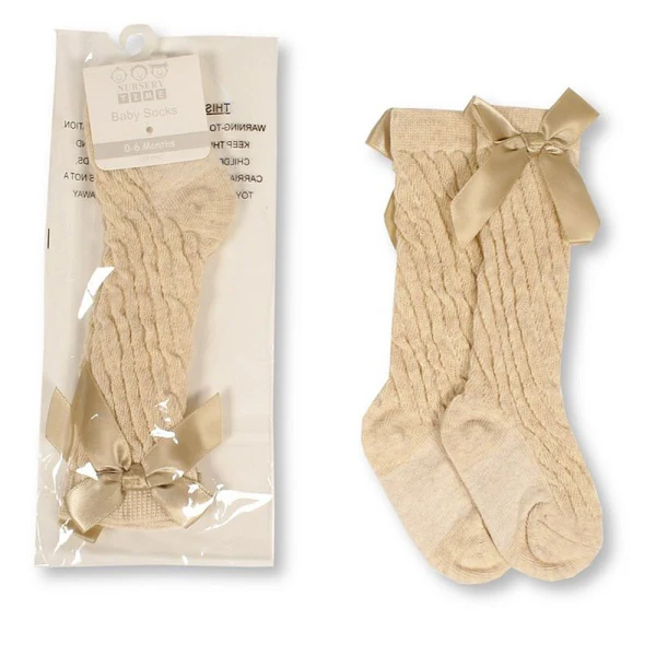 Baby Knee Length Socks With Bow - Taupe Baby Knee Length Socks With Bow - Taupe