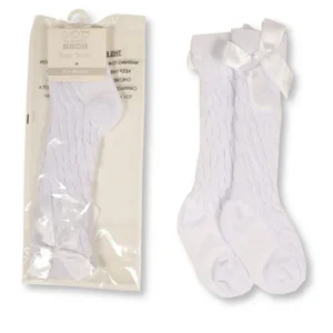 Baby Knee Length Socks With Bow - White
