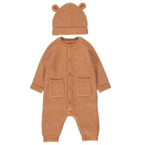 Baby Rib Knit Raglan Sleeve All In One And Hat Outfit