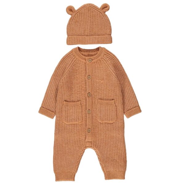 Baby Rib Knit Raglan Sleeve All In One And Hat Outfit