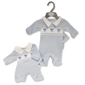 Premature Baby Boys All In One With Smocking - Fox