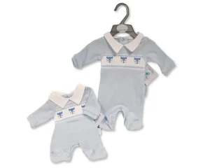 Premature Baby Boys All In One With Smocking - Fox