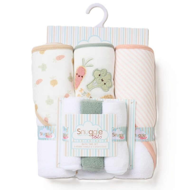 Baby Vegetables 6 Piece Hooded Towels & Washcloths Bath Time Set