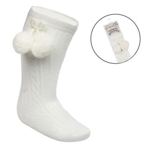 Cream Knee Length Socks W/pom Pom (0-24 Months)
