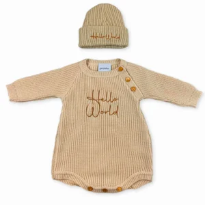 Dandelion White Knitted "hello World" Romper & Hat Set (copy)