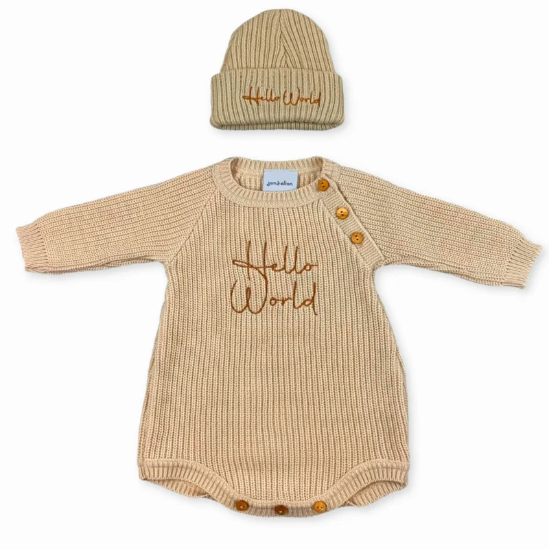 Dandelion White Knitted "hello World" Romper & Hat Set (copy)