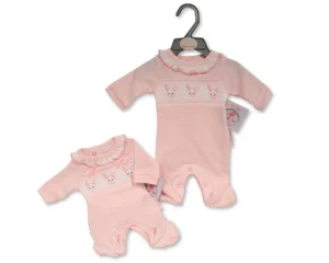 Premature Baby Girls All In One With Smocking And Bows - Bunny