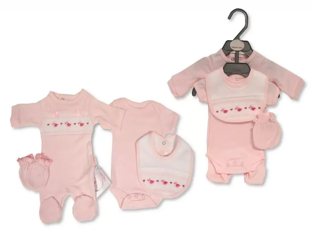 Premature Baby Girls All In One With Smocking And Bows - Bunny