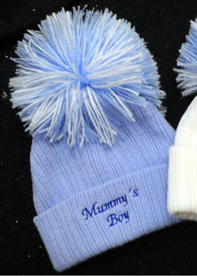 Mummy’s Boy Pom Pom Hat- Blue- Newborn