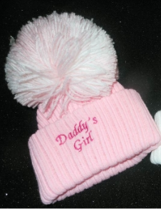 Daddy's Girl Pom Hat- White/pink- Newborn (copy)