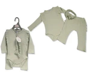 Baby Girls 2 Pcs Set With Headband- Sage