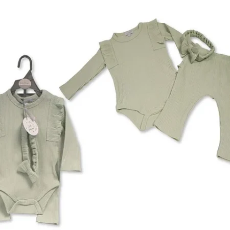 Baby Girls 2 Pcs Set With Headband- Sage