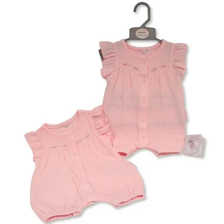 Baby Girls Romper With Embroidery - Flowers