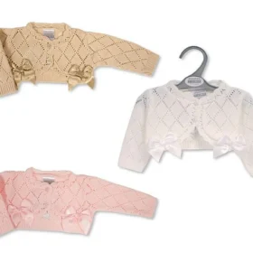 Baby Girls Knitted Bolero With Bows- Taupe