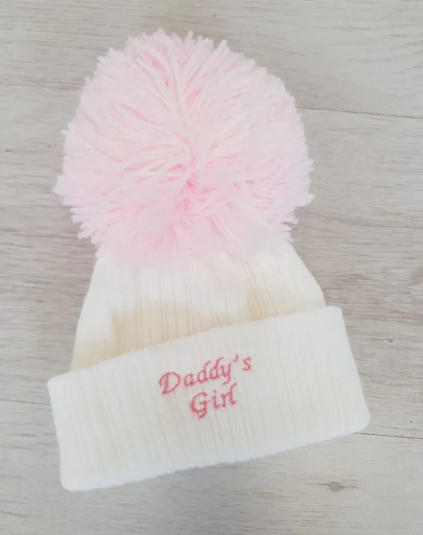 Daddy's Boy Pom Pom Hat- White- Newborn (copy)