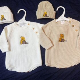 Knitted Winnie The Pooh Romper With Hat- White
