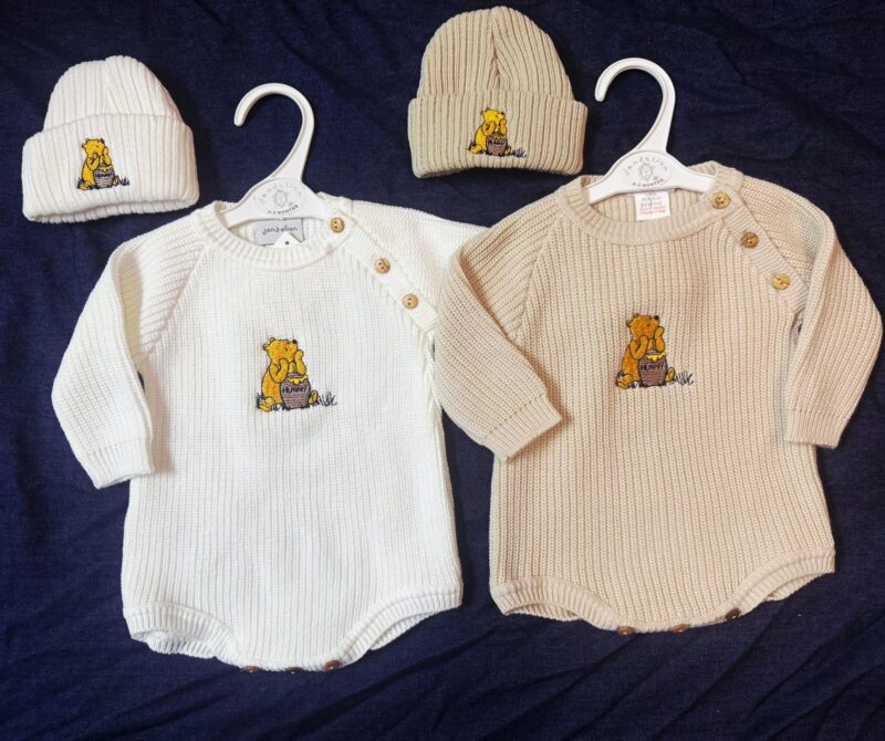 Knitted Winnie The Pooh Romper With Hat- White