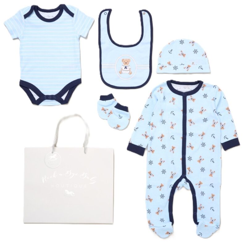 Baby Boys Sailor Bear 6 Piece Mesh Bag Gift Set