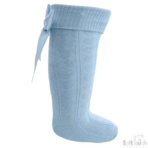 Blue Knee Length Socks W/bow (0-24 Months)