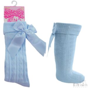 Blue Knee Length Socks W/bow (0-24 Months)