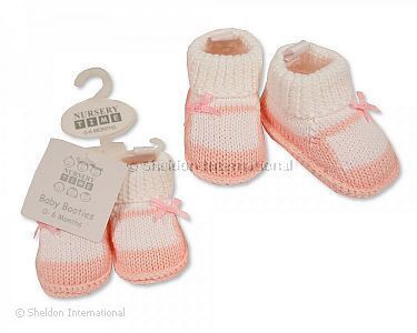 Knitted Baby Girls Booties With Bow