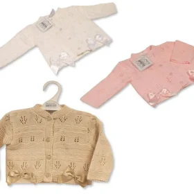 Knitted Baby Girls Cardigan With Bows- White