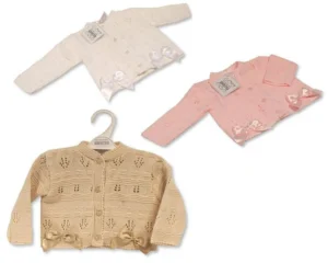 Knitted Baby Girls Cardigan With Bows- White