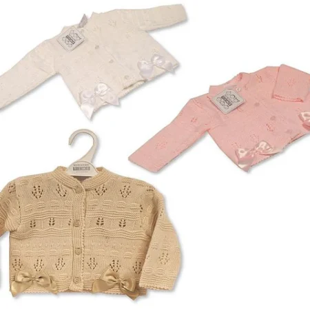 Knitted Baby Girls Cardigan With Bows- White