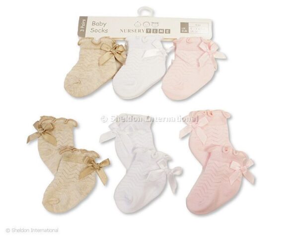 Baby Girls Socks With Small Bow - 3-pack - 3 Colours