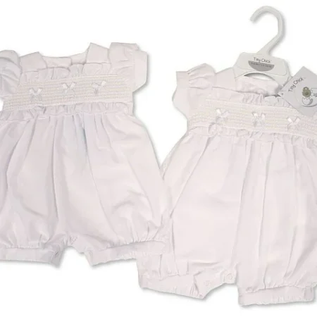 Premature Baby Romper With Smocking And Bows