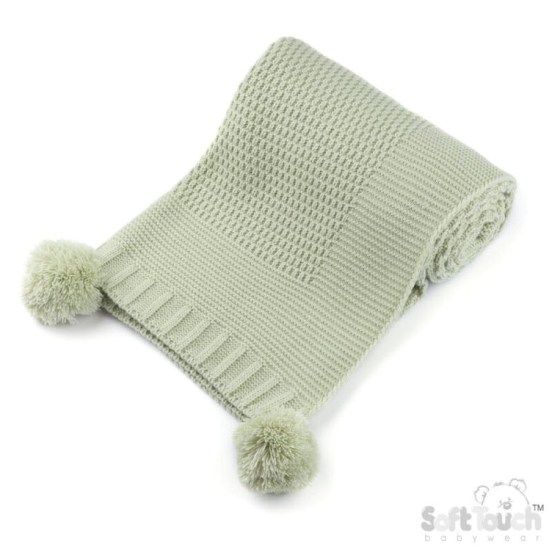 Sage Ribbed Wrap With Pom Poms