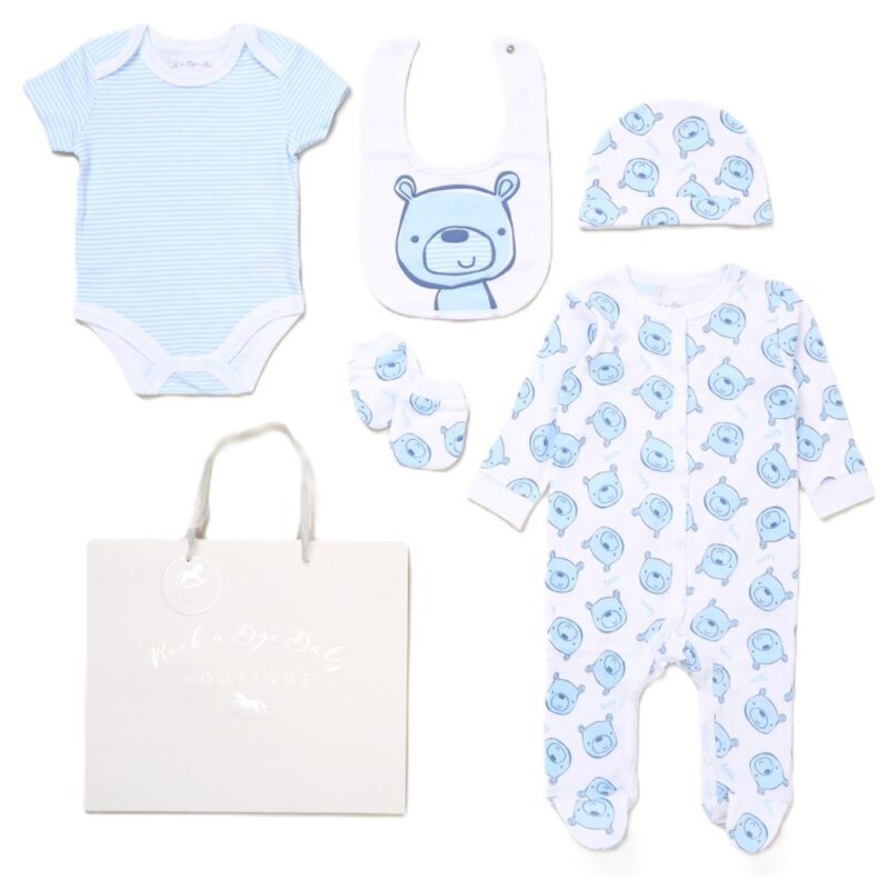 Baby Boys Teddy 6 Piece Mesh Bag Gift Set