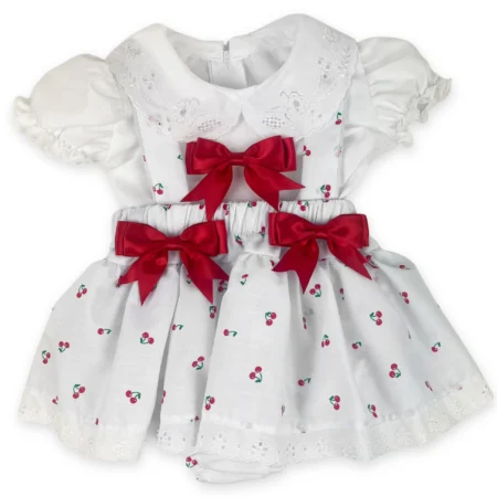 Baby Girls White & Cherry Print Two-piece Summer Outfit