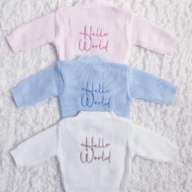 Pink 'hello World' Knitted Cardigan