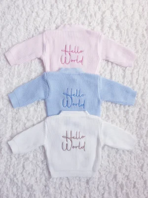 Pink 'hello World' Knitted Cardigan