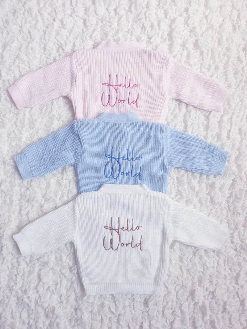 Pink 'hello World' Knitted Cardigan