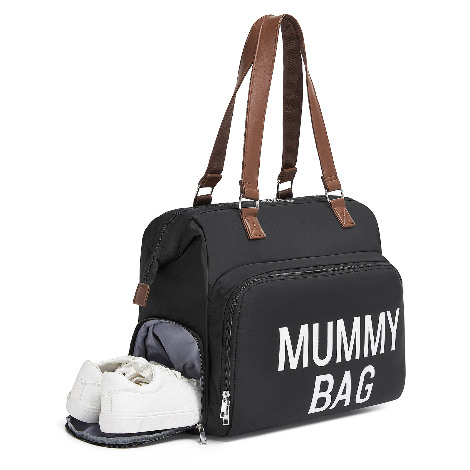 Kono Large Nappy Changing Tote Bag, Insulated Pockets & Waterproof Zip Pocket - Black Kono Large Nappy Changing Tote Bag, Insulated Pockets & Waterproof Zip Pocket - Black