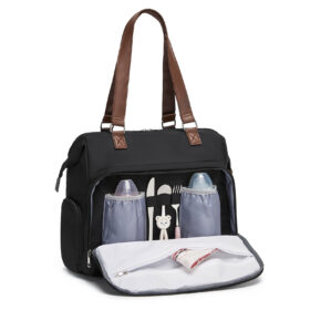 Kono Large Nappy Changing Tote Bag, Insulated Pockets & Waterproof Zip Pocket – Black