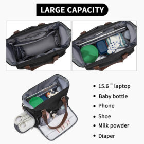 Kono Large Nappy Changing Tote Bag, Insulated Pockets & Waterproof Zip Pocket – Black