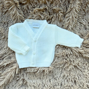 White 'hello World' Knitted Cardigan