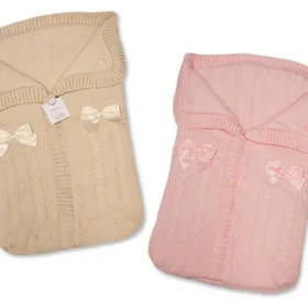Knitted Baby Swaddle Bag With Padding And Bows