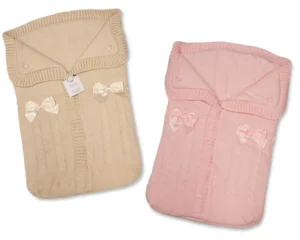 Knitted Baby Swaddle Bag With Padding And Bows
