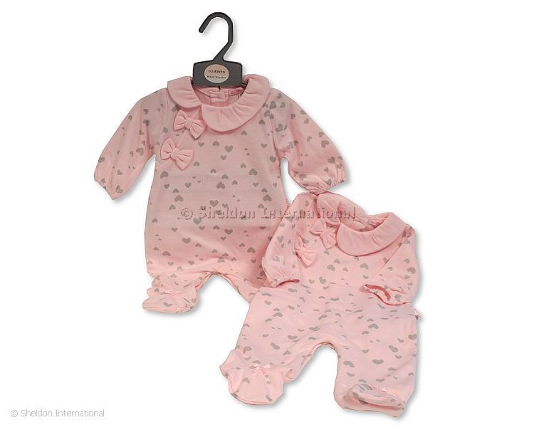 Baby Girls All In One With Bows - Hearts Baby Girls All In One With Bows - Hearts