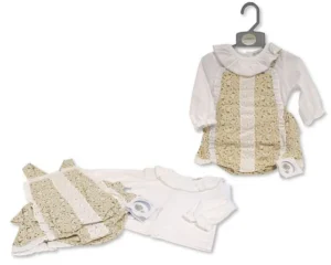 Baby Girls 2 Pcs Short Dungaree Set With Lace